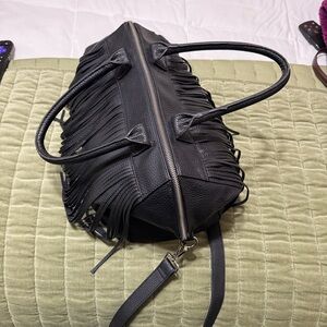 Express Black Leather Tote with Fringe